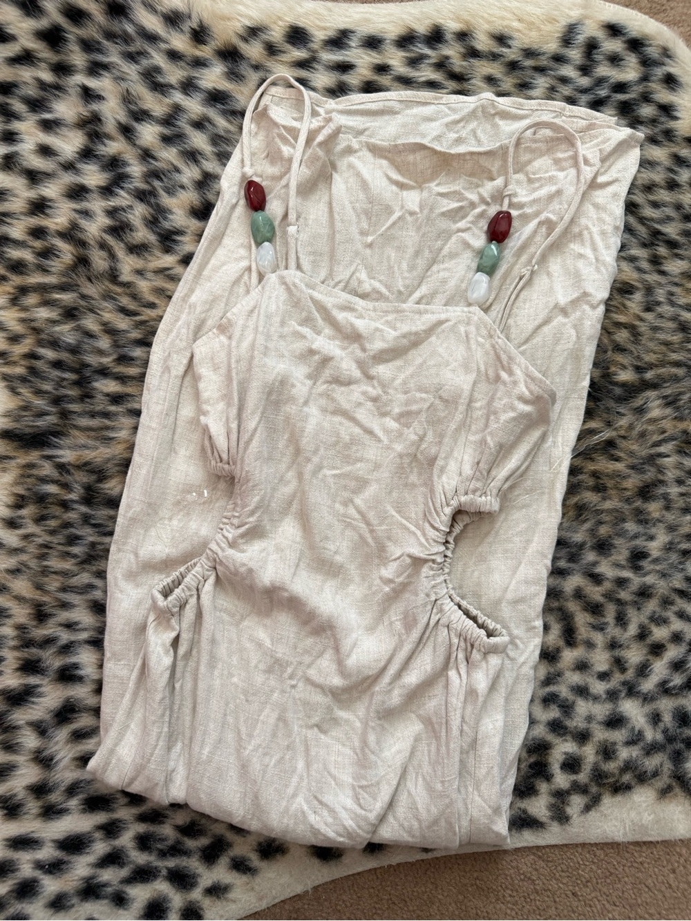entro Cream Beaded-Strap Midi Dress